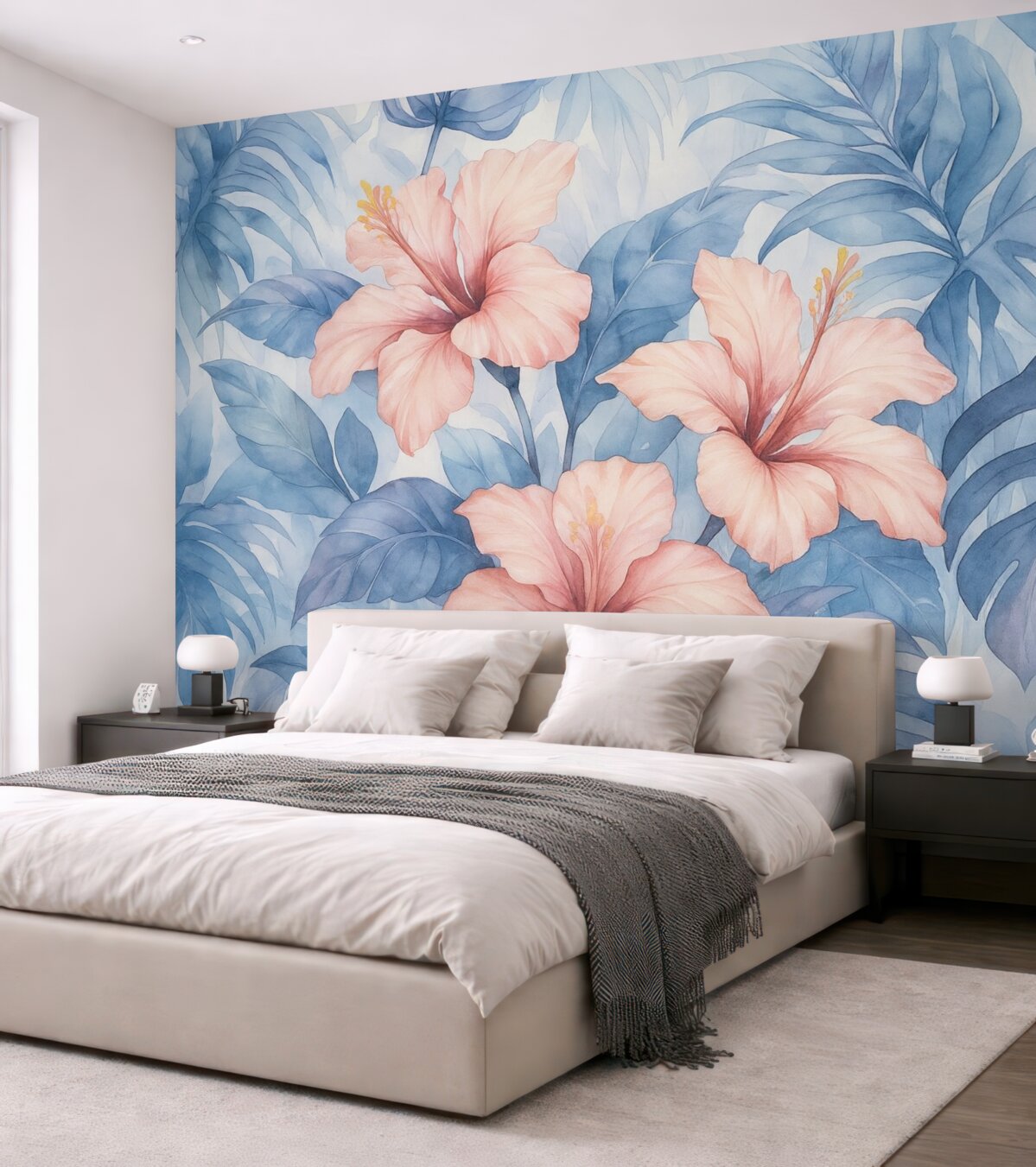 Fototapeta Liście tropikalne w stylu akwareli o rozmytych kształtach.