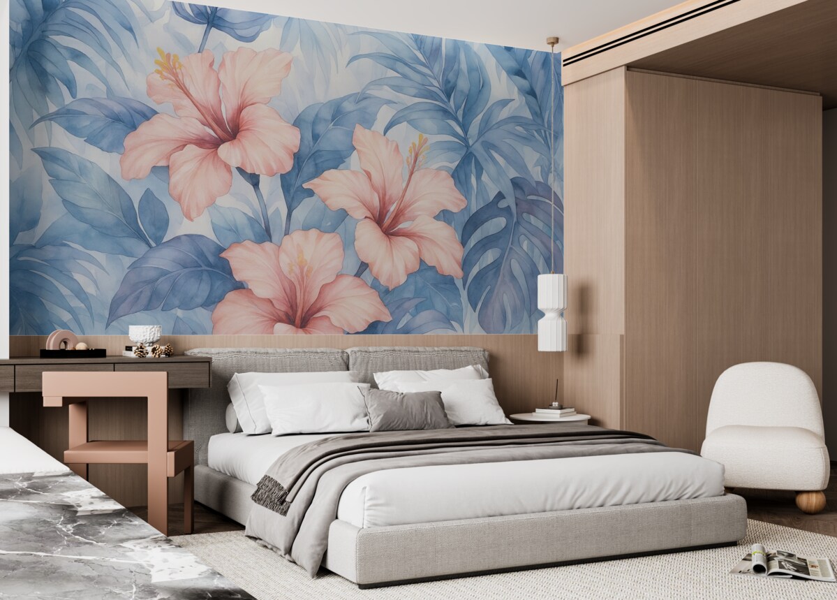 Fototapeta Liście tropikalne w stylu akwareli o rozmytych kształtach.