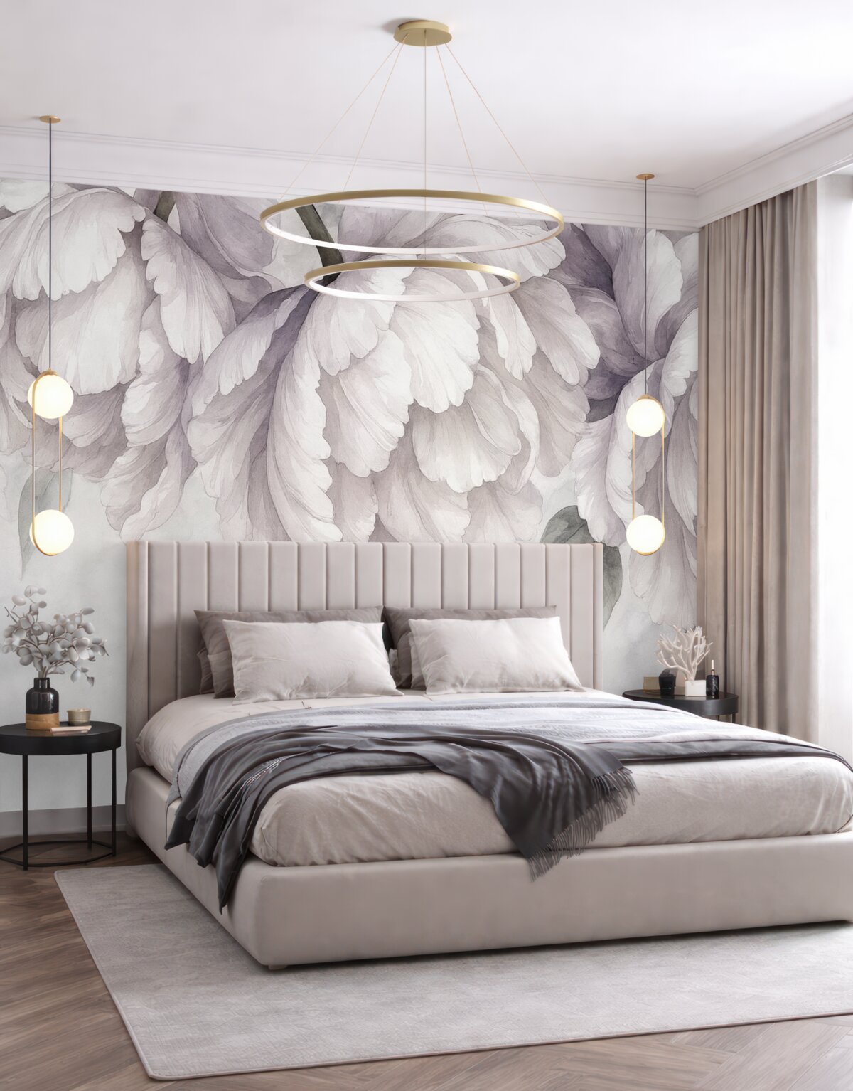 Fototapeta Jasnoróżowe subtelne kwiaty na szarym tle.