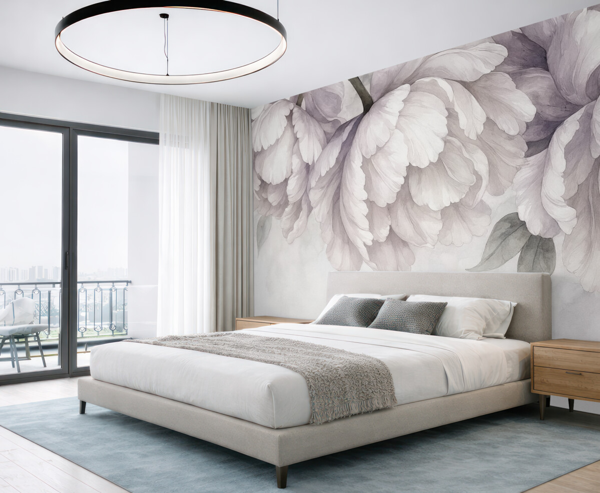 Fototapeta Jasnoróżowe subtelne kwiaty na szarym tle.