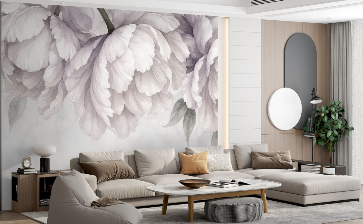 Fototapeta Jasnoróżowe subtelne kwiaty na szarym tle.