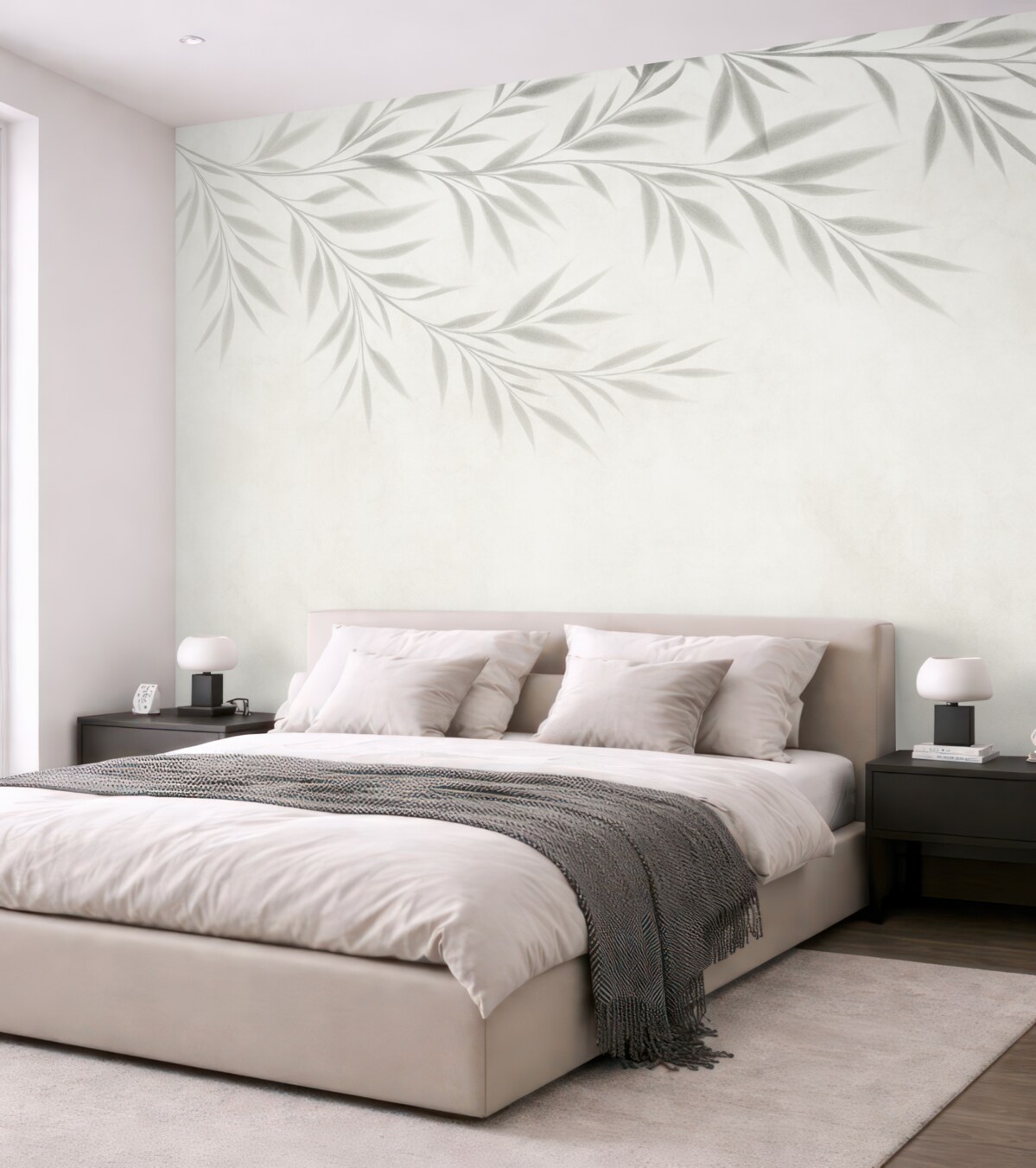 Fototapeta Cień konarów i liści na oliwkowym tle.