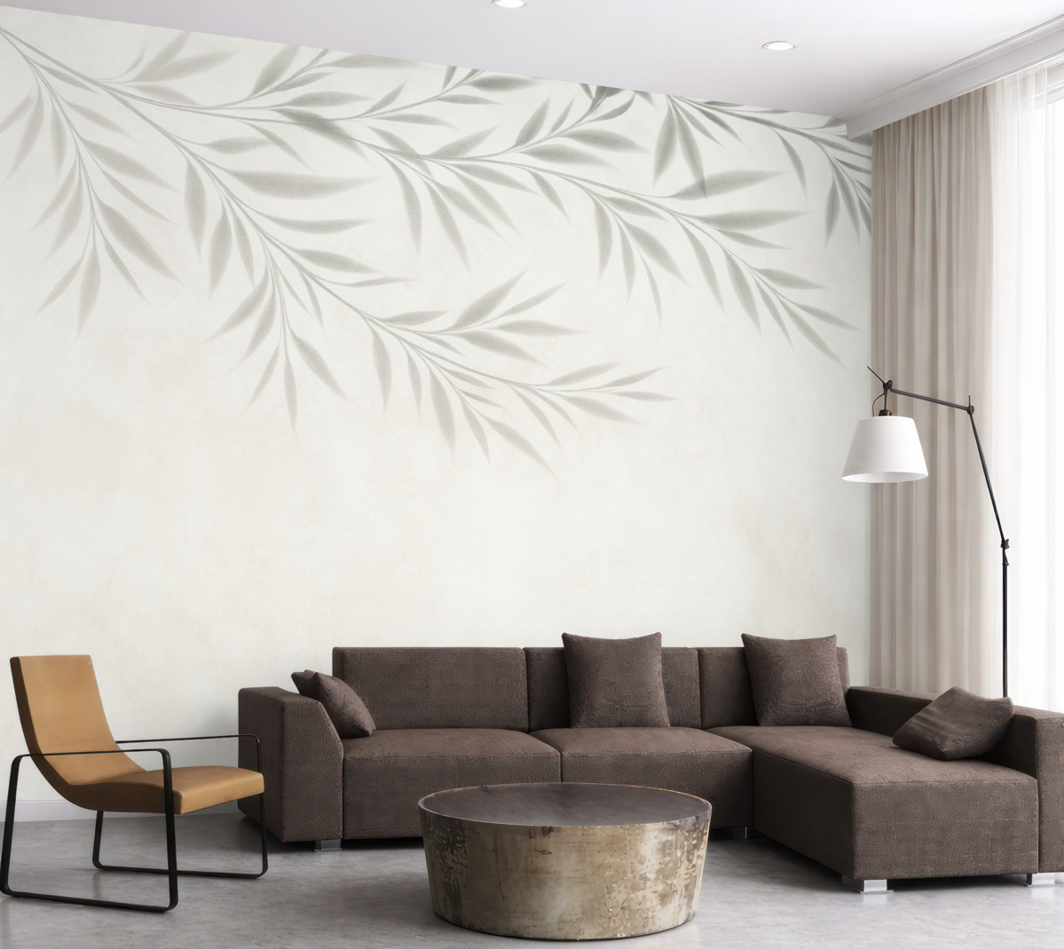 Fototapeta Cień konarów i liści na oliwkowym tle.