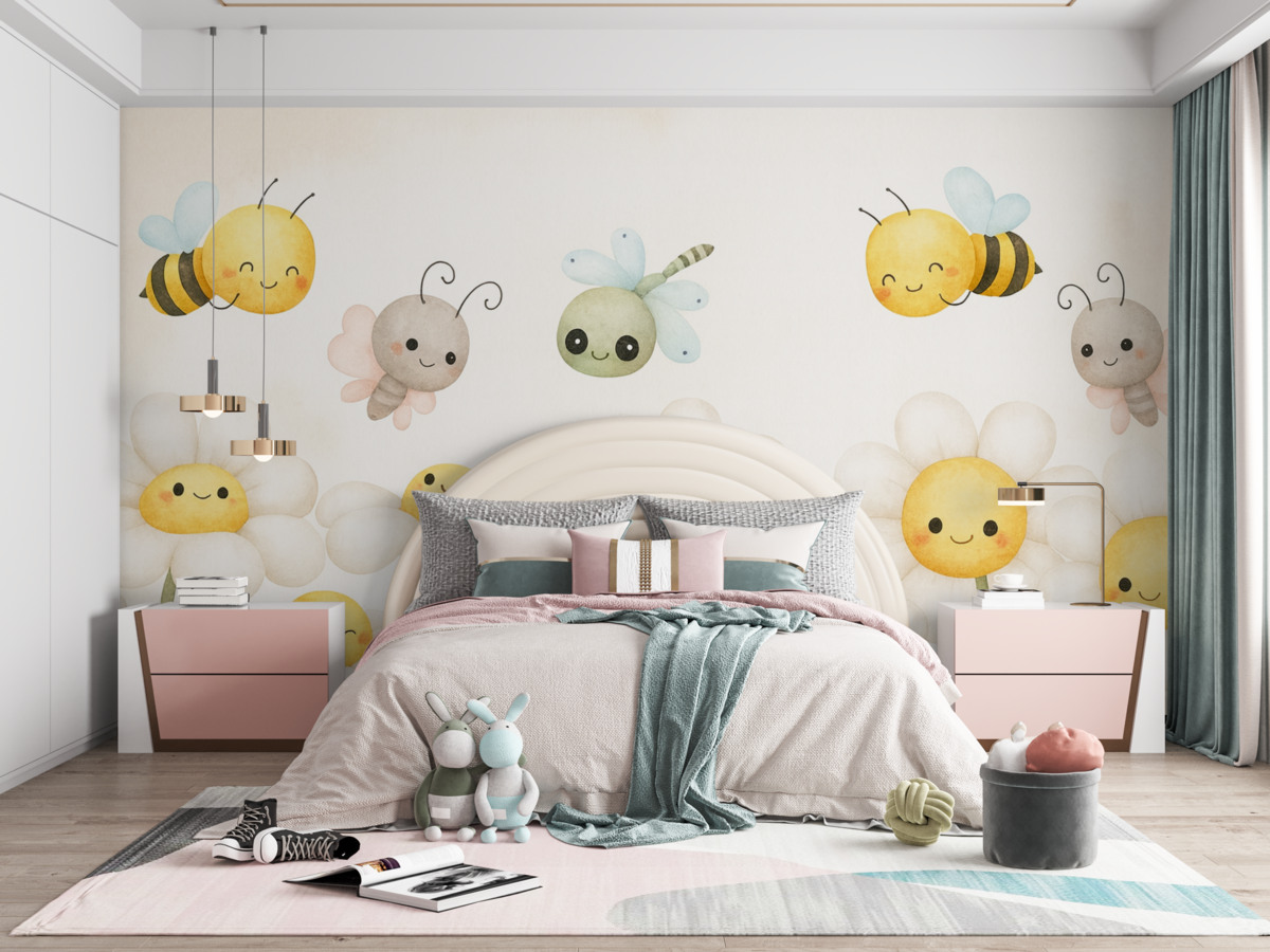 Fototapeta Wielkie stokrotki oraz owady.