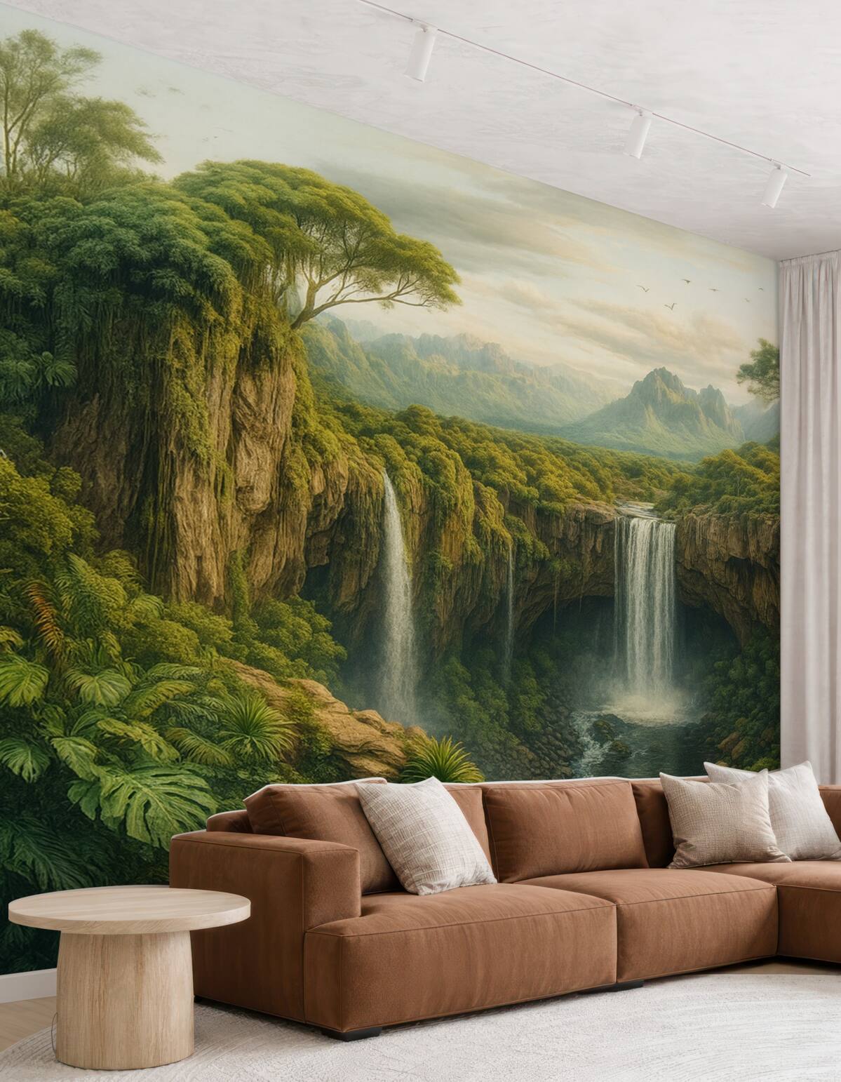 Fototapeta szeroka panorama wąwozu z drzewami oraz wodospadem