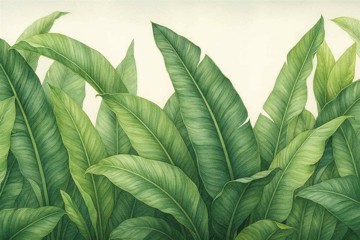 Fototapeta Grube liście banana na jasnym tle.