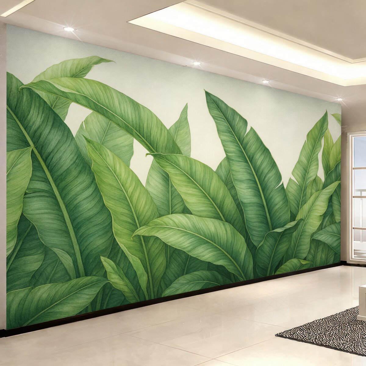 Fototapeta Grube liście banana na jasnym tle.