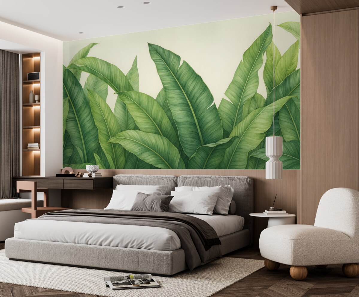 Fototapeta Grube liście banana na jasnym tle.