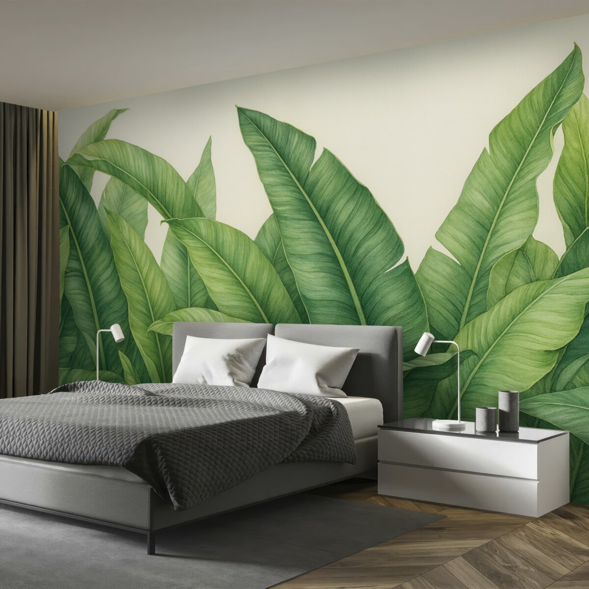 Fototapeta Grube liście banana na jasnym tle.