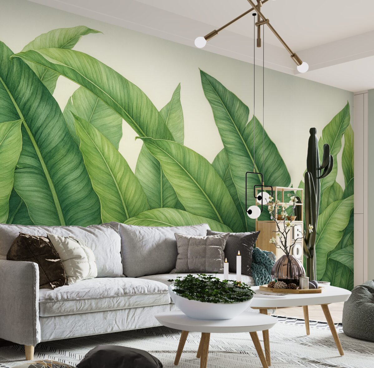 Fototapeta Grube liście banana na jasnym tle.