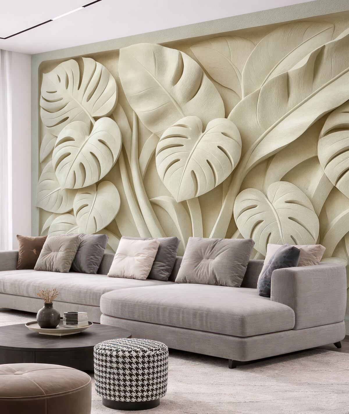 Fototapeta Płaskorzeźba dużych liści monstera.