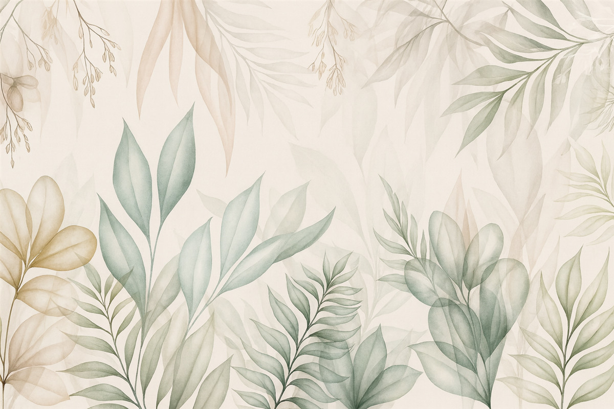 Fototapeta Subtelne tropikalne liście w delikatnych odcieniach.
