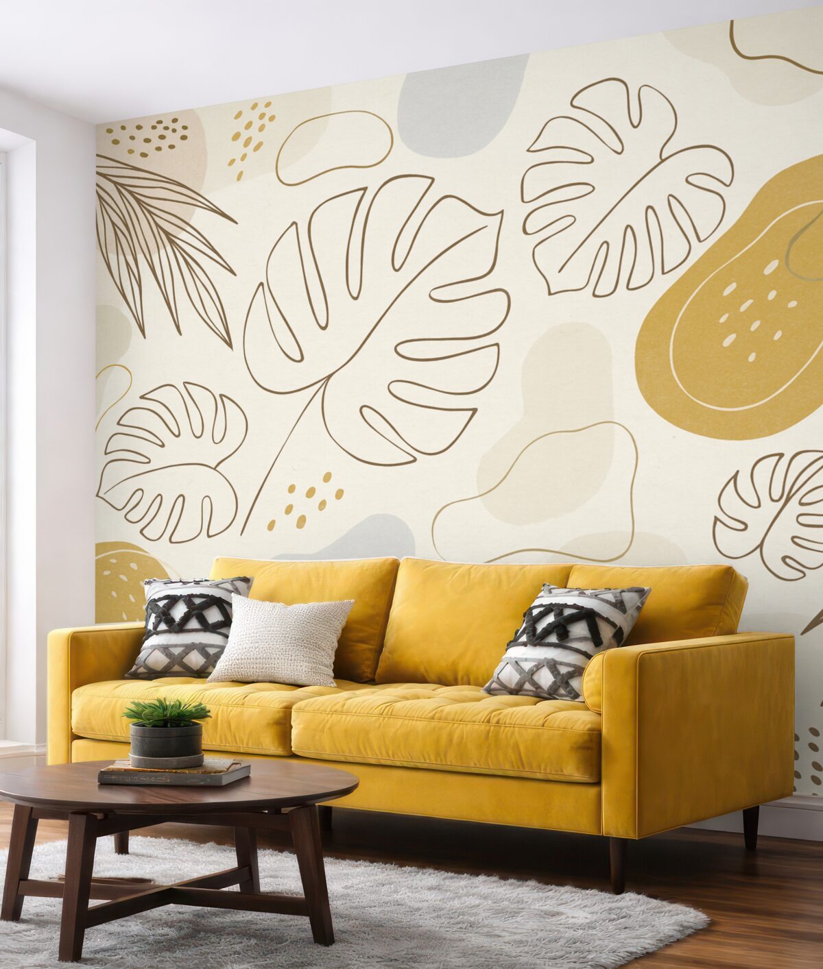 Fototapeta Wzór boho z roślinnymi motywami i figurami w delikatnych odcieniach.