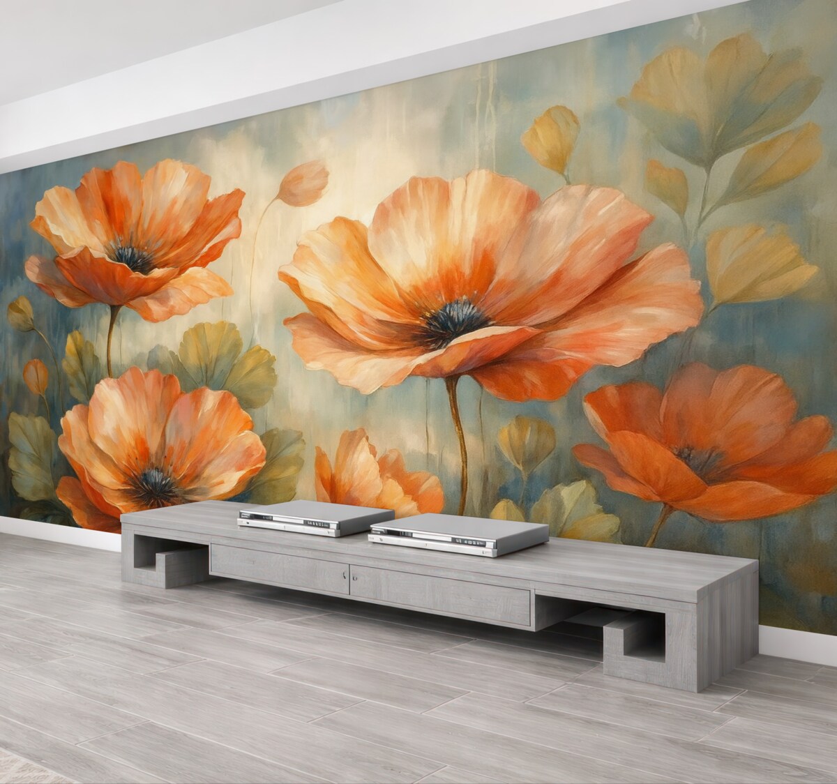 Fototapeta Maki na abstrakcyjnym tle przypominającym malarstwo.