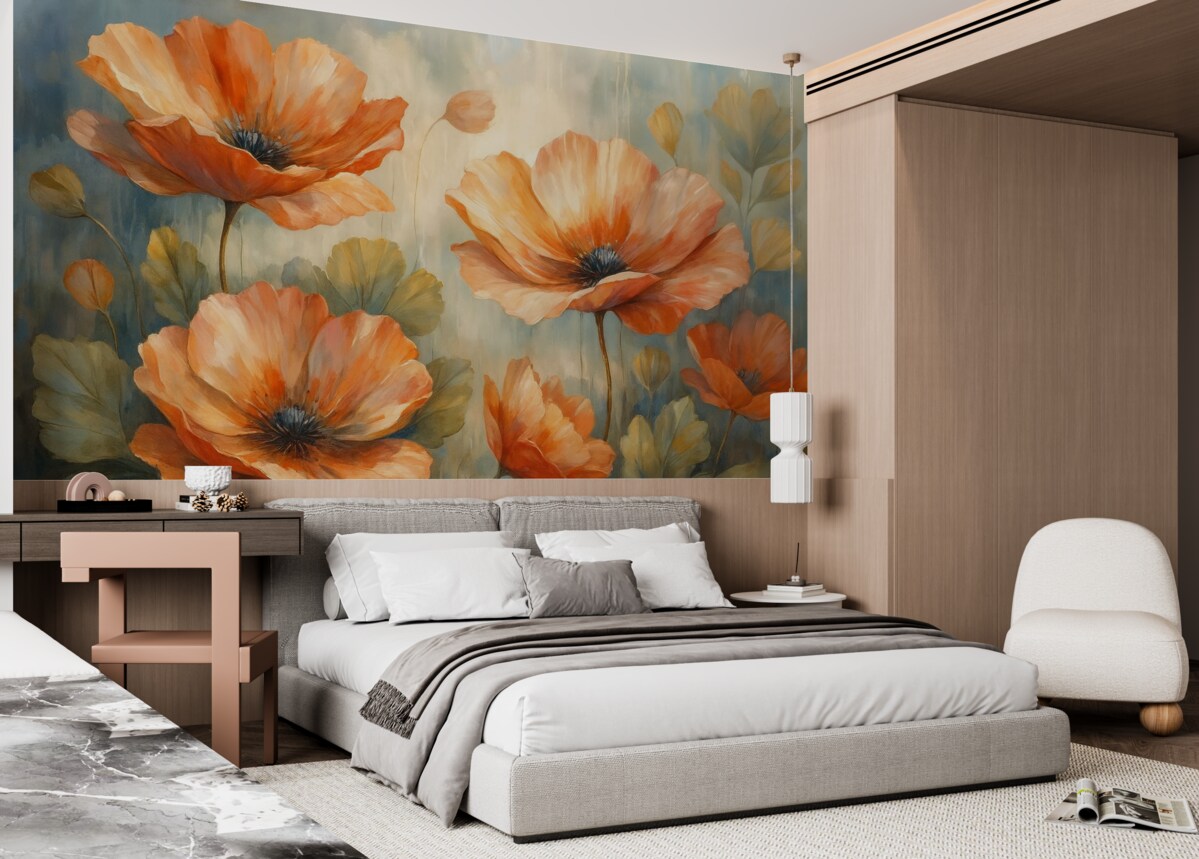 Fototapeta Maki na abstrakcyjnym tle przypominającym malarstwo.