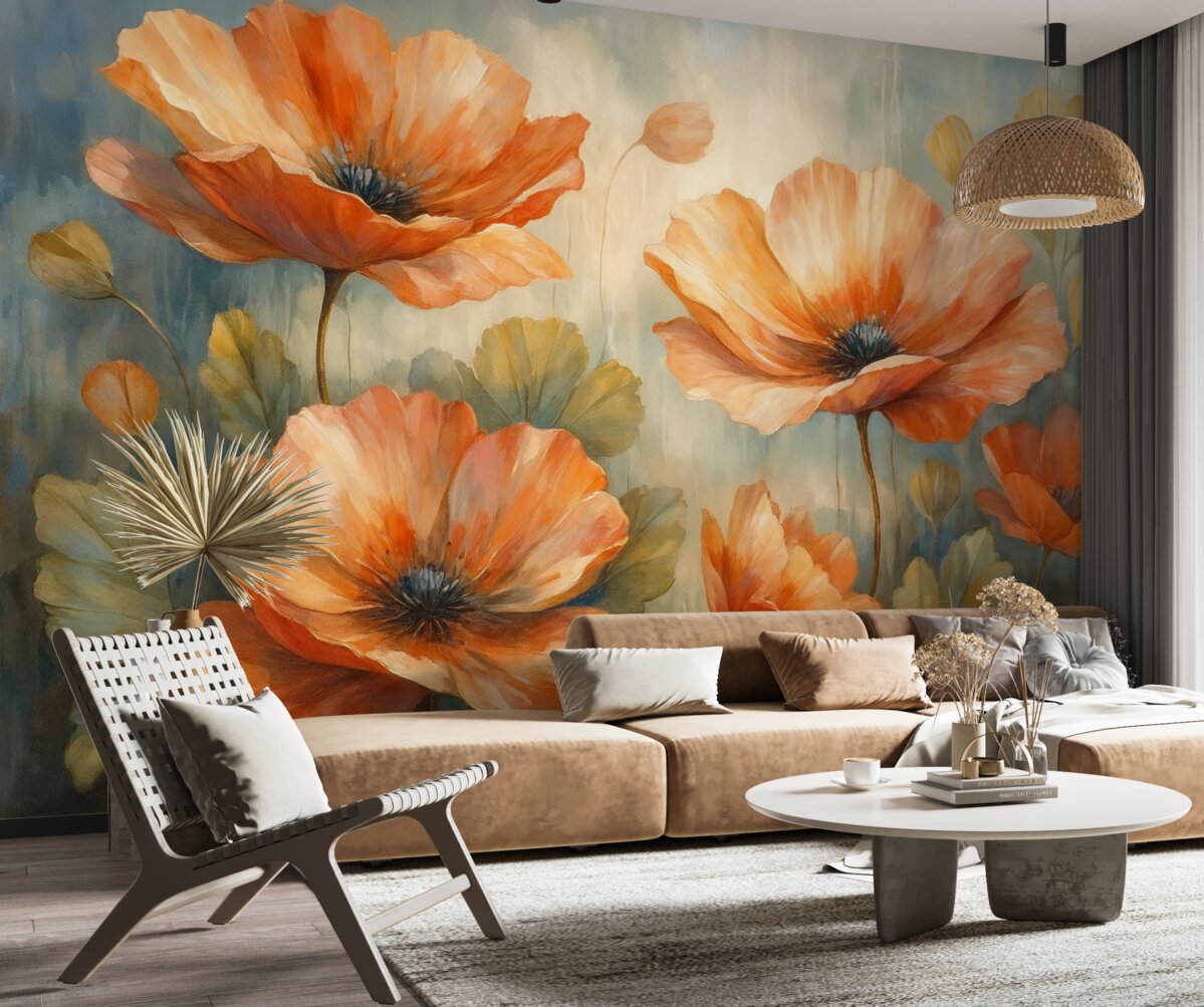 Fototapeta Maki na abstrakcyjnym tle przypominającym malarstwo.