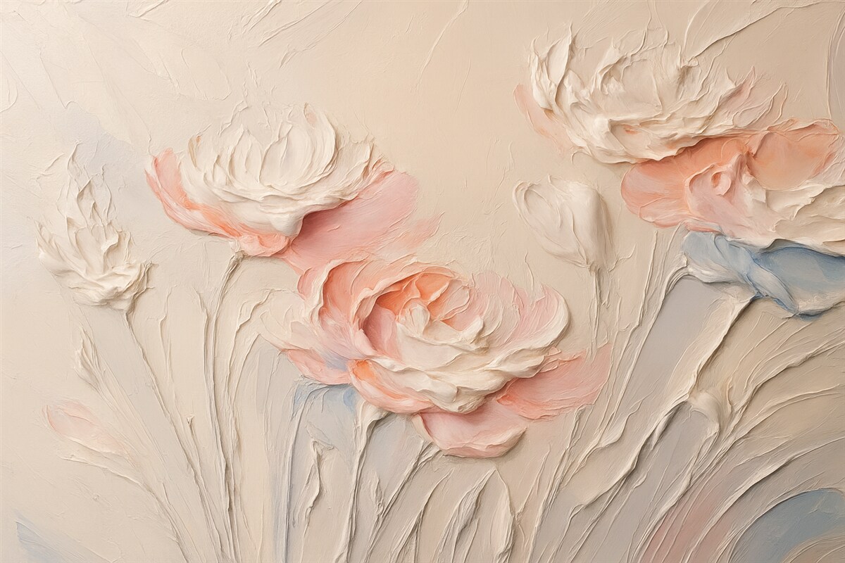 Fototapeta Na ścianie znajduje się naśladowanie pociągnięć pędzla w formie roślinności.