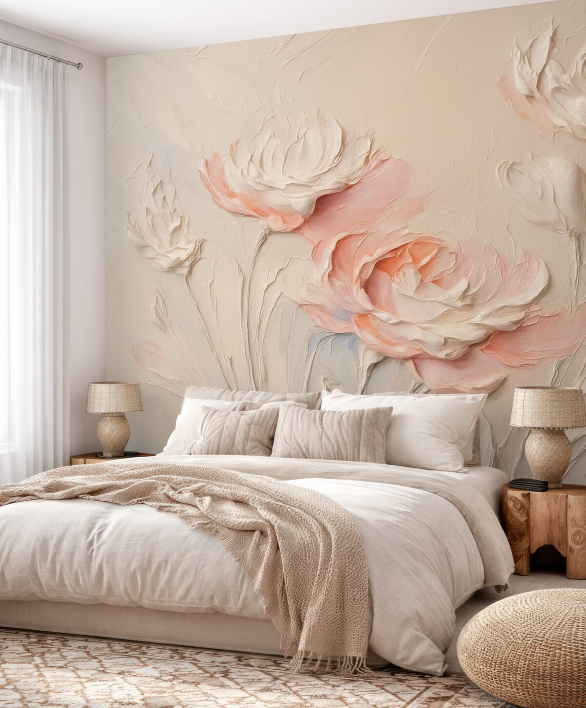 Fototapeta Na ścianie znajduje się naśladowanie pociągnięć pędzla w formie roślinności.