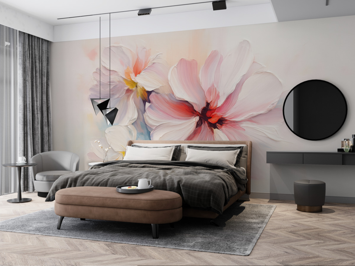 Fototapeta Kwiaty w abstrakcyjnej wersji naśladują pociągnięcia farby.