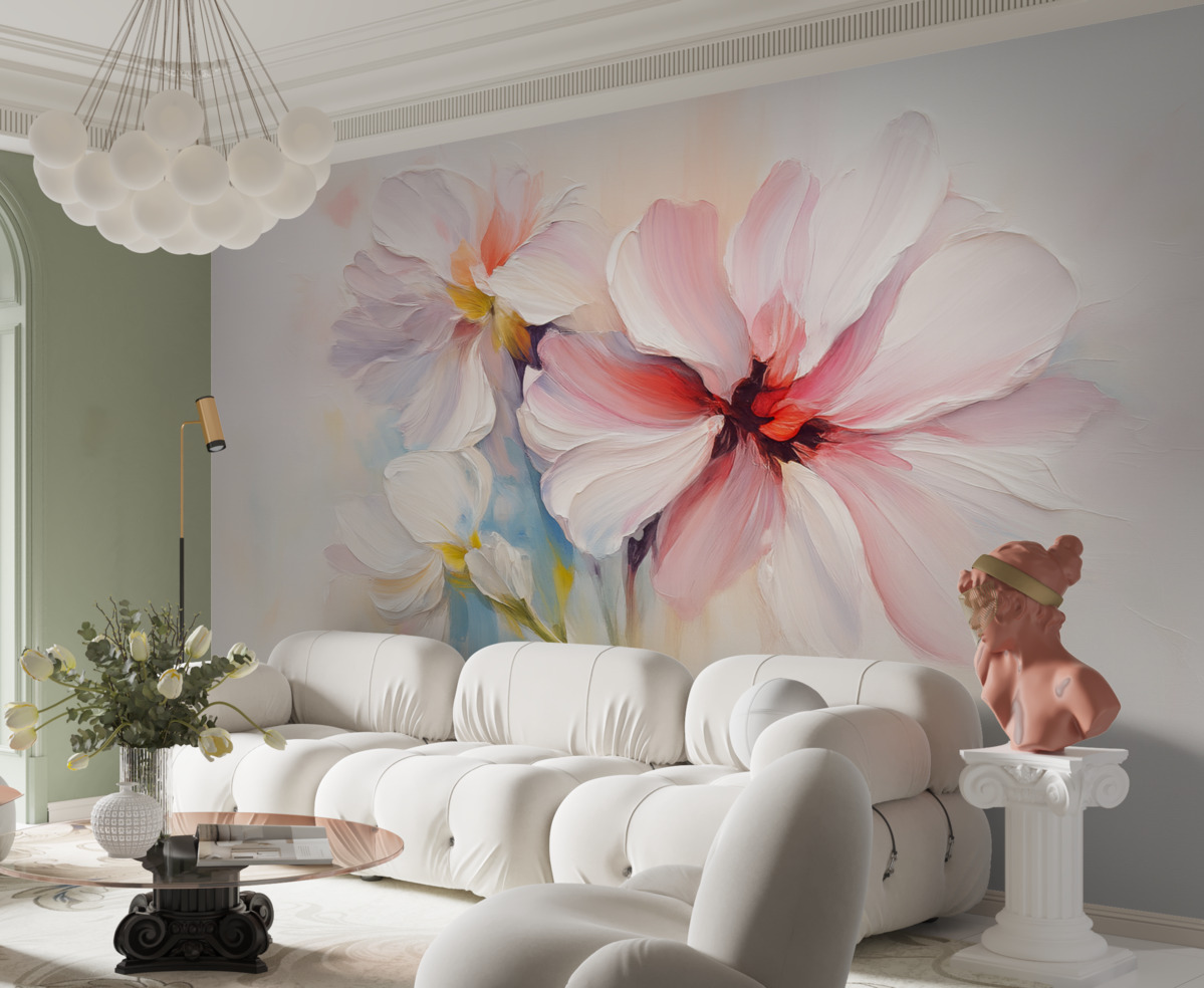 Fototapeta Kwiaty w abstrakcyjnej wersji naśladują pociągnięcia farby.