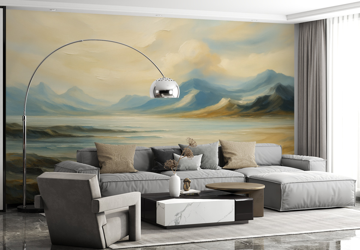 Fototapeta Górski pejzaż naśladujący sztukę malarską.