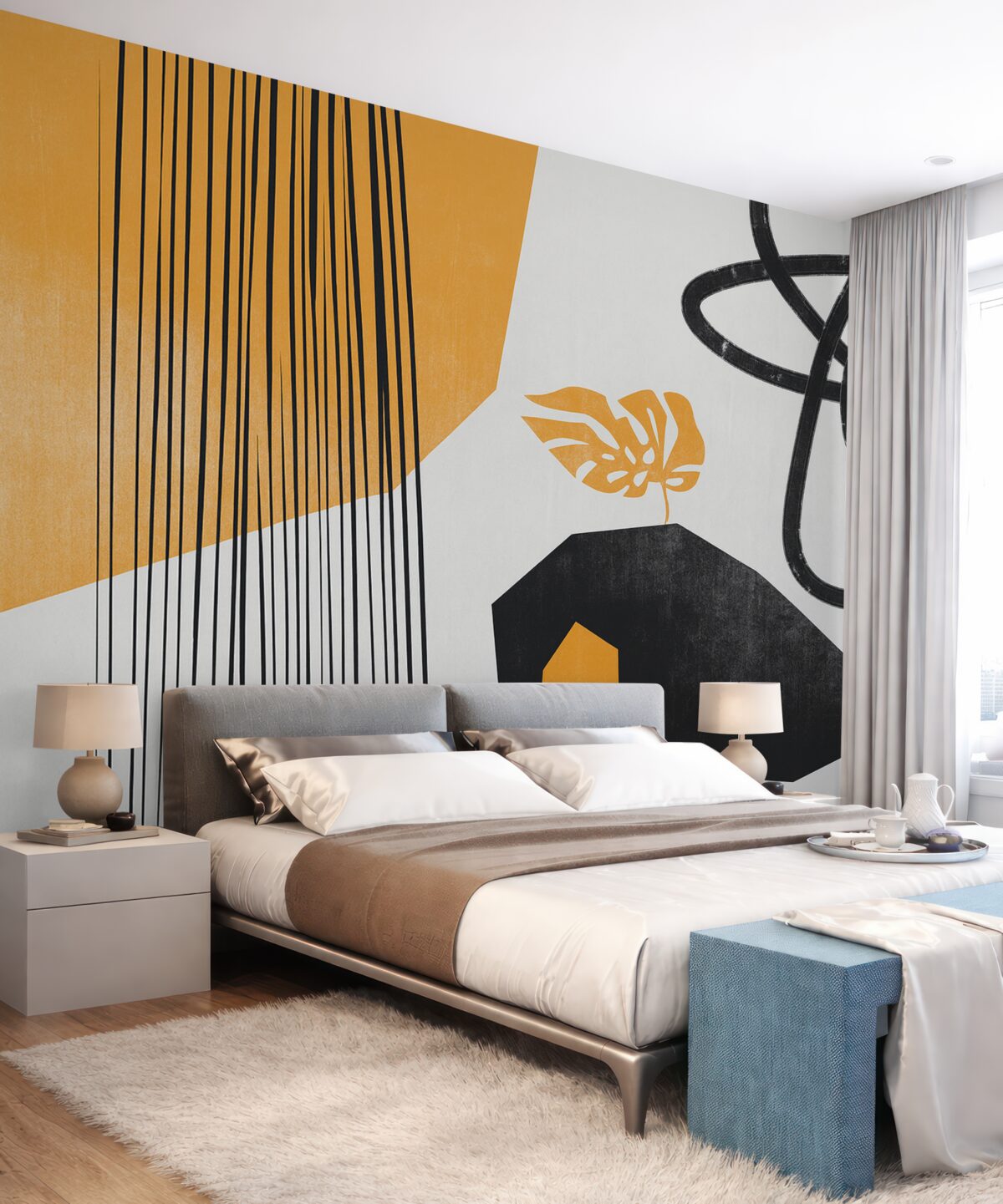 Fototapeta Paski, linie oraz teksturowane kropki, żółte i ciemne.