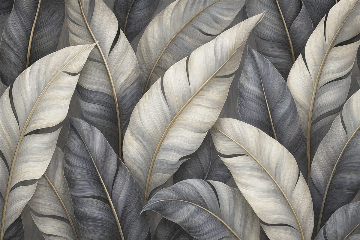 Fototapeta Wytworna tapeta z dużymi liśćmi tropikalnymi.