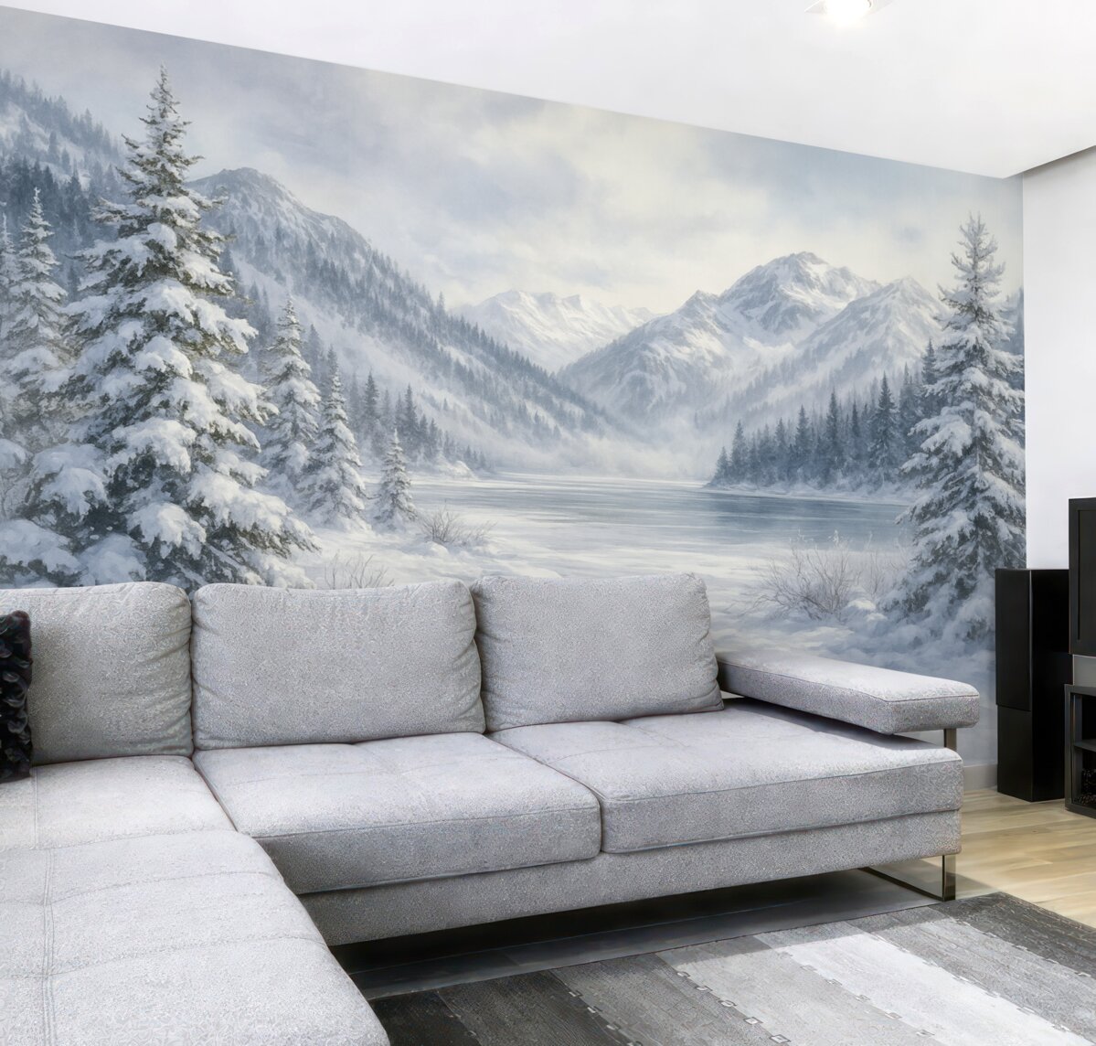 Fototapeta Zaśnieżone szczyty, akryl, mroźny las, przyroda.