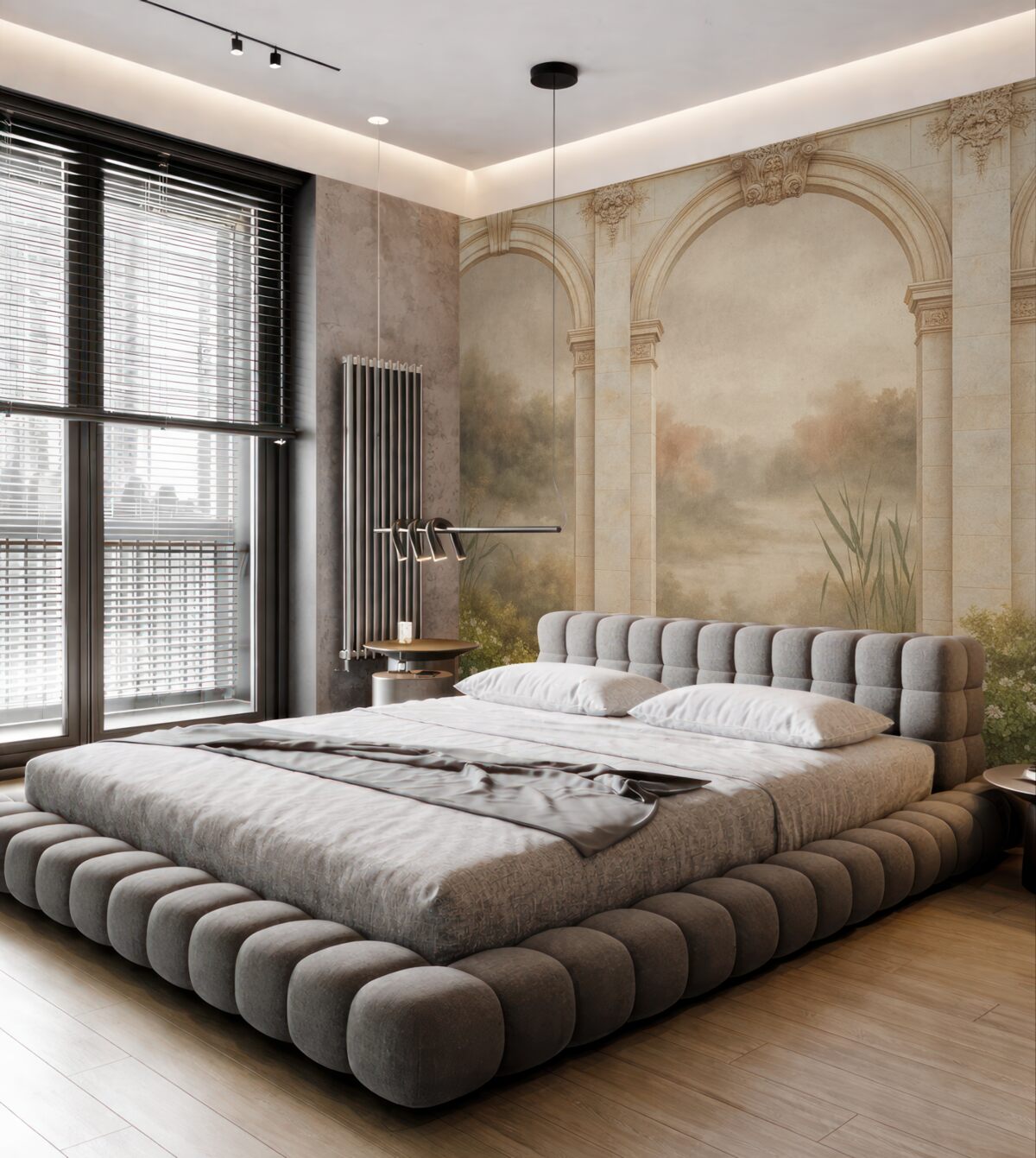 Fototapeta Łuki z zielonymi krzewami.