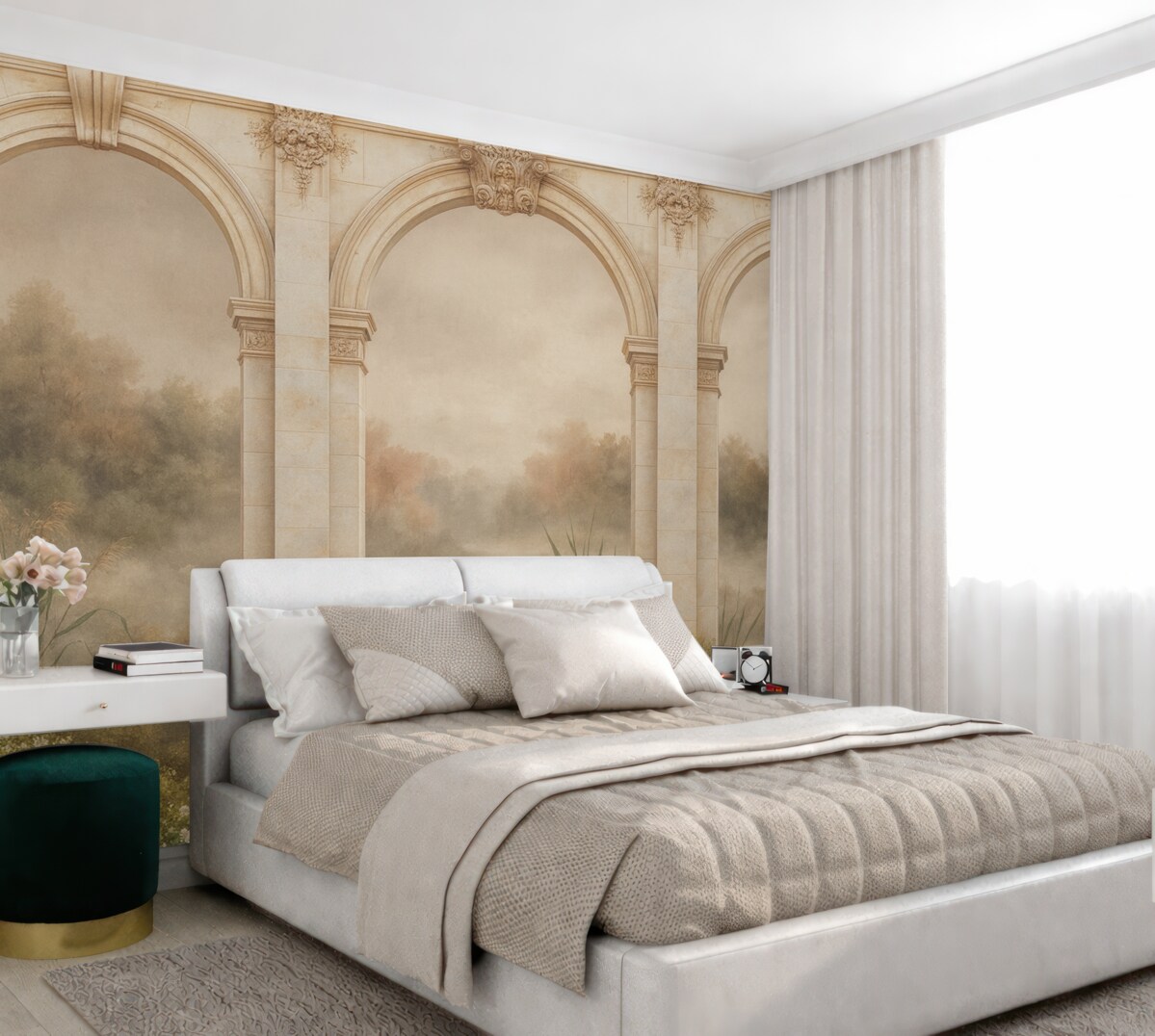 Fototapeta Łuki z zielonymi krzewami.