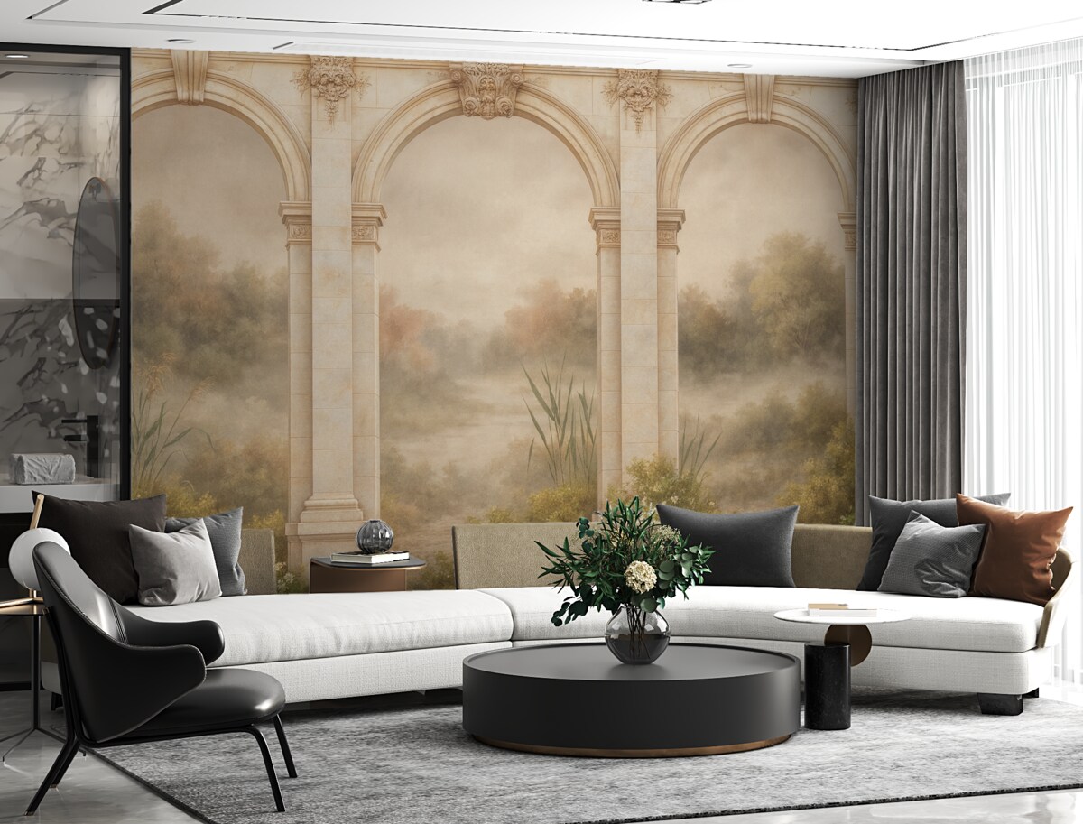 Fototapeta Łuki z zielonymi krzewami.