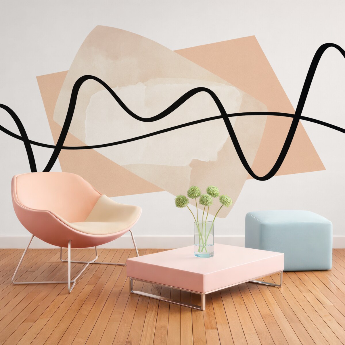 Fototapeta Czarne linie oraz beżowe abstrakcyjne formy.