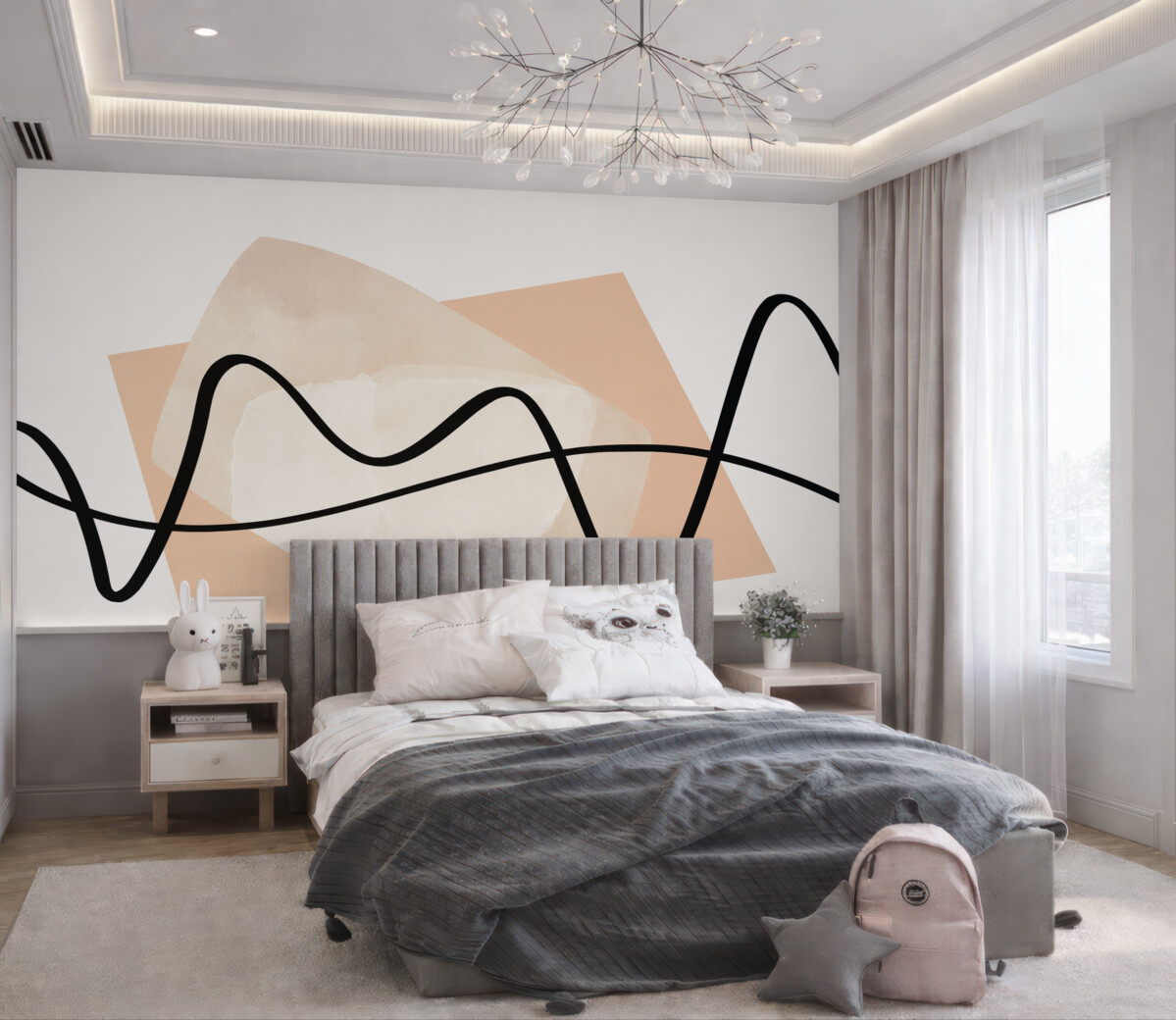 Fototapeta Czarne linie oraz beżowe abstrakcyjne formy.