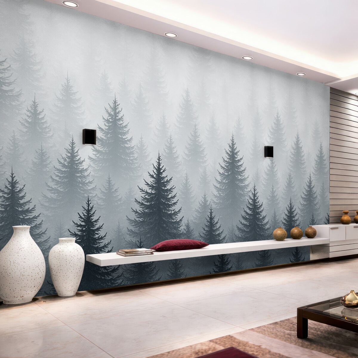 Fototapeta Las sosnowy w mgle.