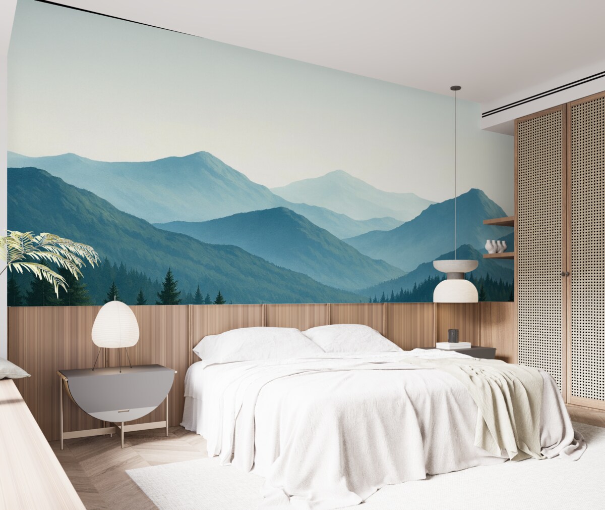 Fototapeta Sylwetki gór w błękitnych tonacjach.