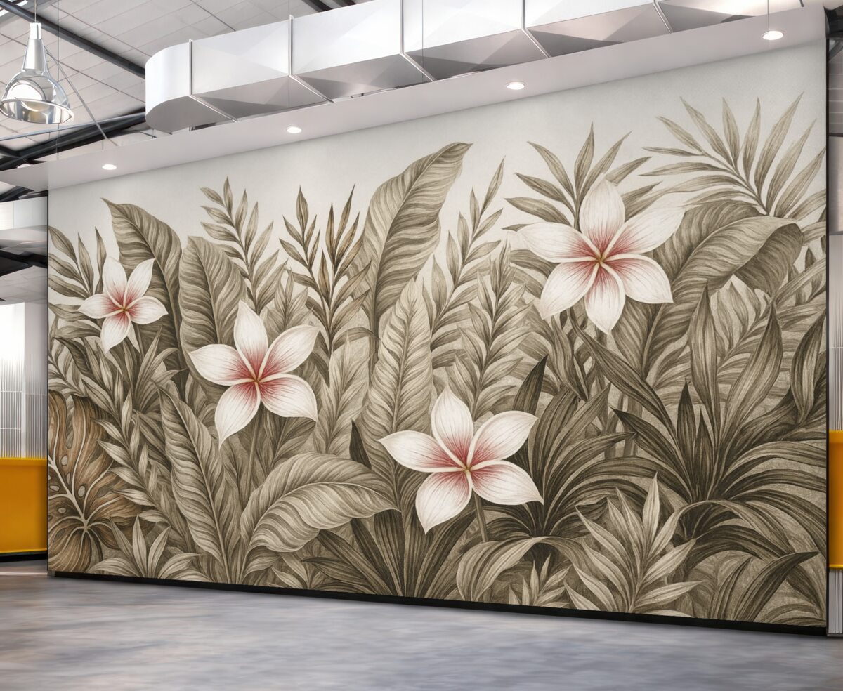 Fototapeta Tropikalne liście oraz kwiaty.