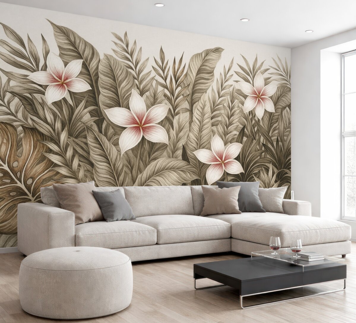 Fototapeta Tropikalne liście oraz kwiaty.