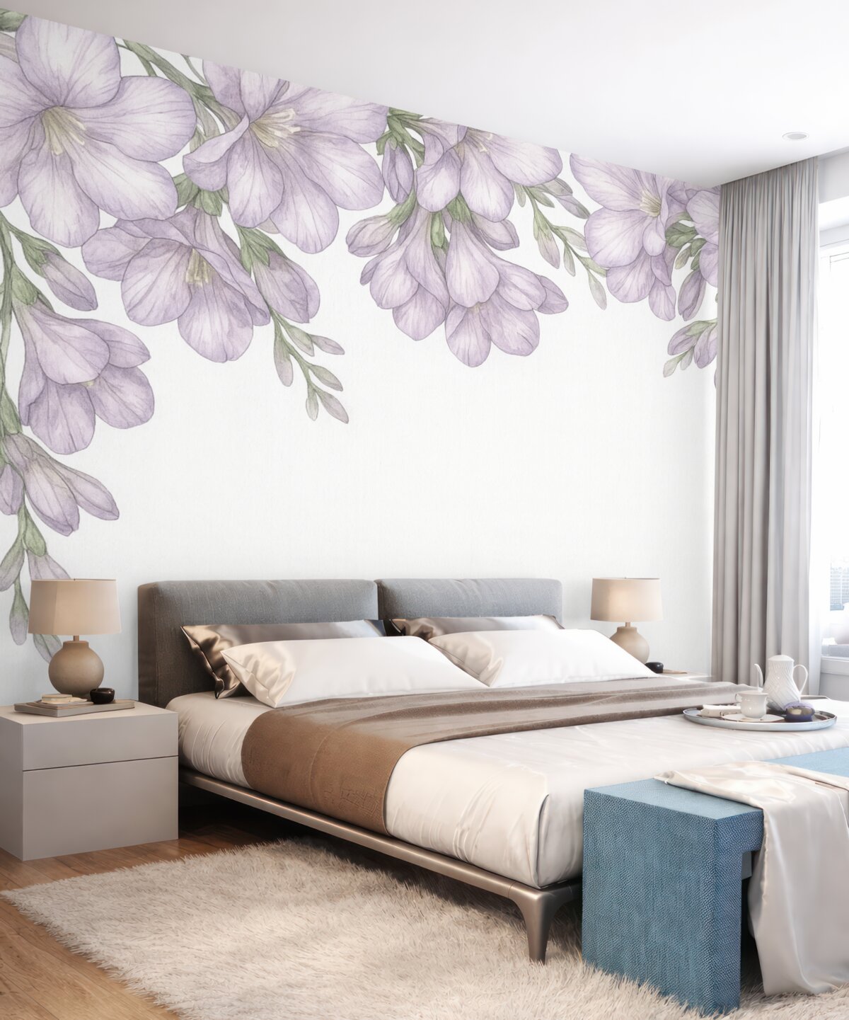 Fototapeta Fioletowe cienkie kwiatki z góry