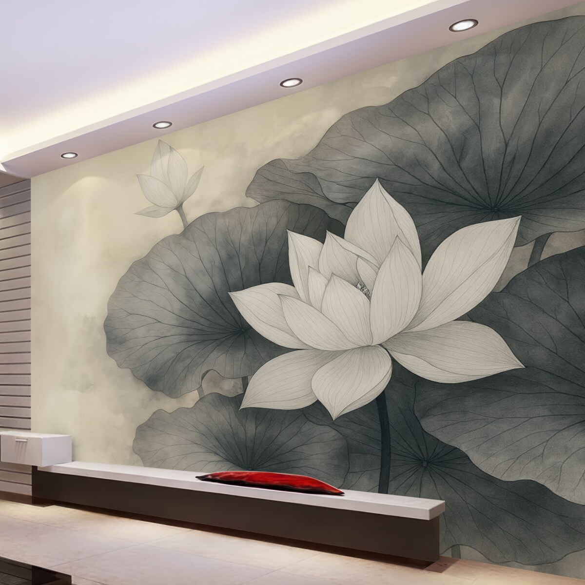 Fototapeta liście lotosu w delikatnym stylu na jasnobrązowym tle