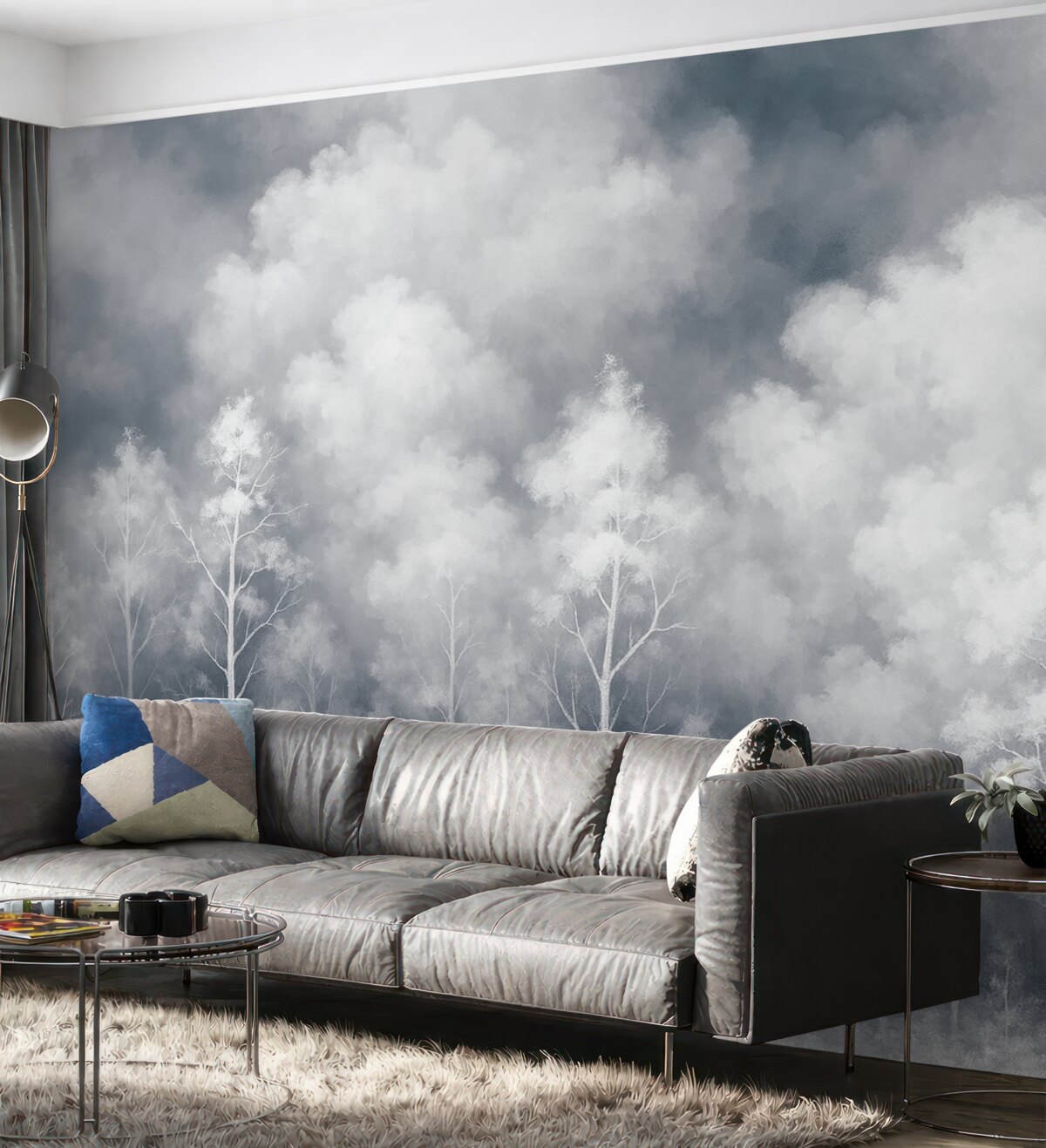 Fototapeta Elegancki las w delikatnych odcieniach, efekt kredowy na ścianie.