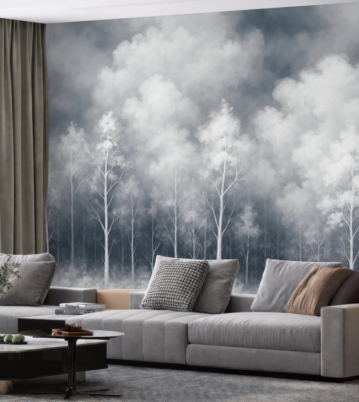 Fototapeta Elegancki las w delikatnych odcieniach, efekt kredowy na ścianie.