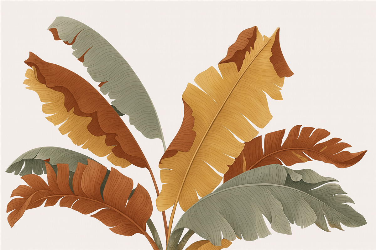 Fototapeta Liście tropikalne w odcieniach czerwieni i żółcieni.