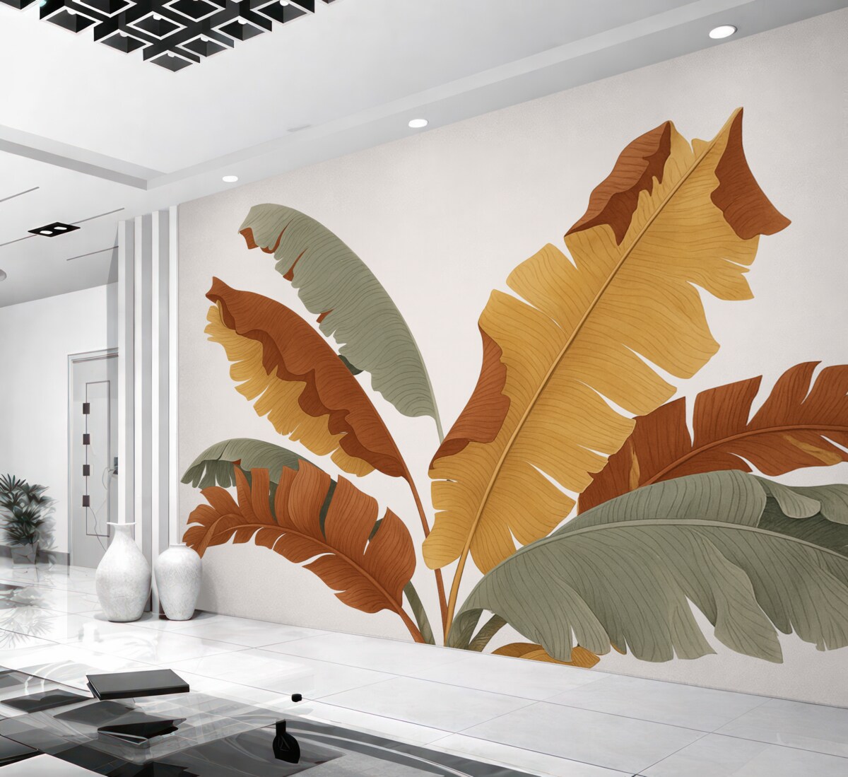 Fototapeta Liście tropikalne w odcieniach czerwieni i żółcieni.