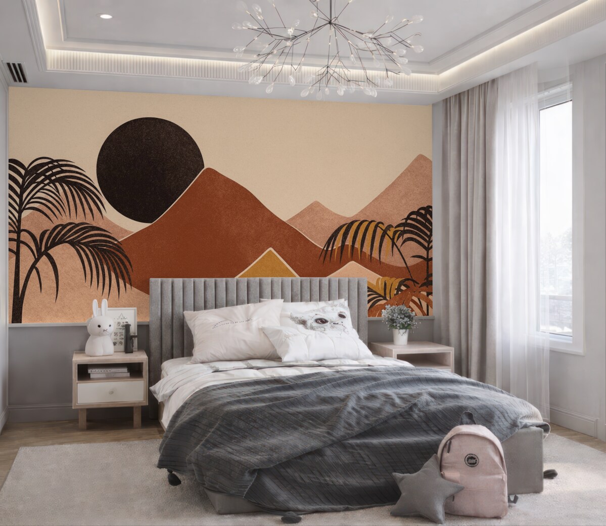 Fototapeta Abstrakcyjny pejzaż górski z palmami.