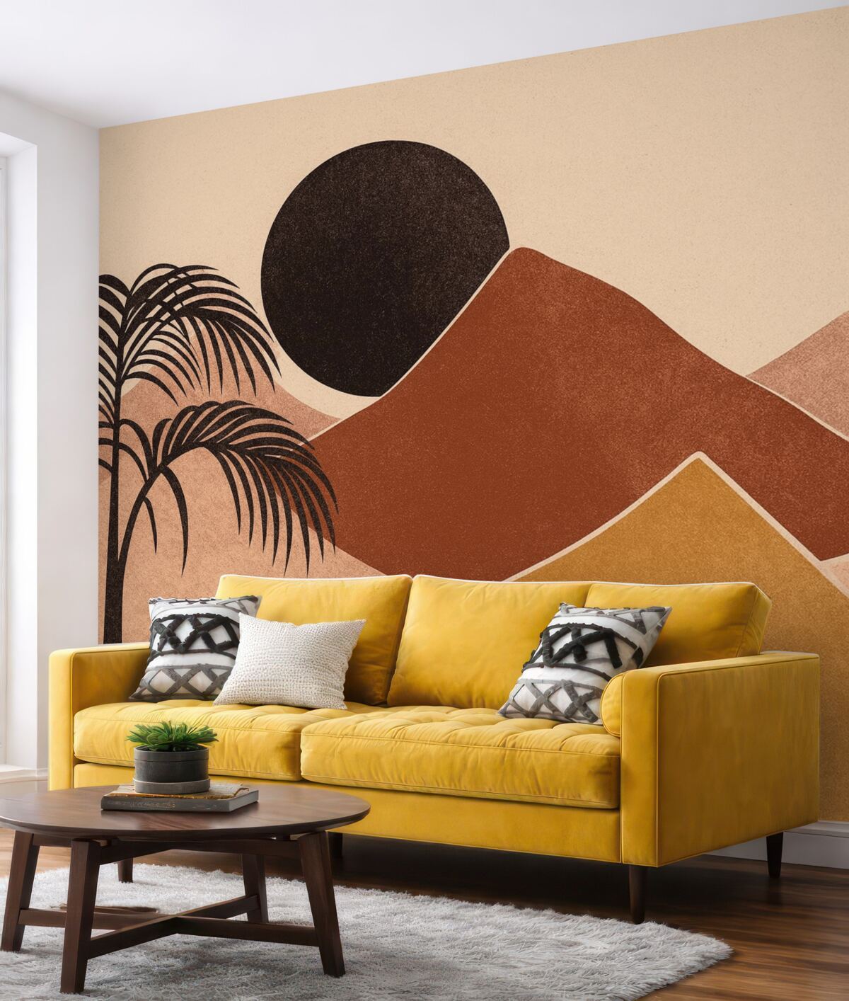 Fototapeta Abstrakcyjny pejzaż górski z palmami.