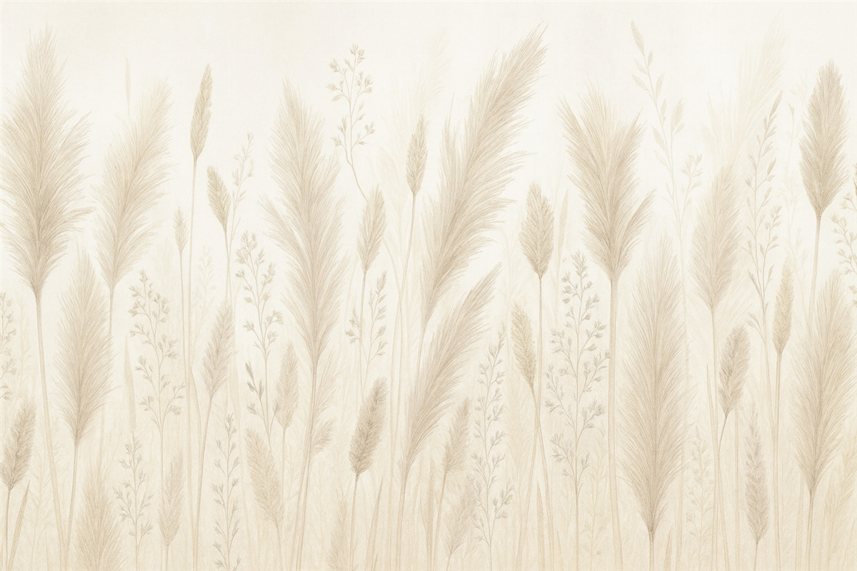 Fototapeta Subtelne dzikie kwiaty i kłosy w łagodnych pastelowych odcieniach.