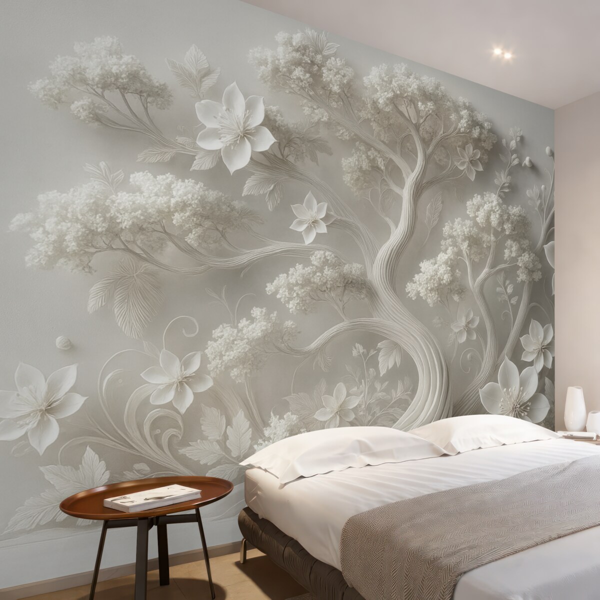 Fototapeta fantazyjne białe drzewo z bukietami kwiatów