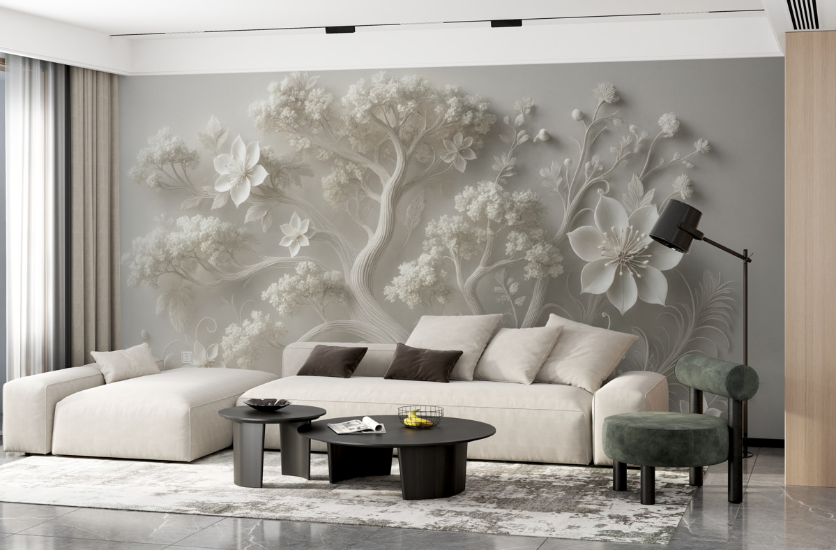 Fototapeta fantazyjne białe drzewo z bukietami kwiatów