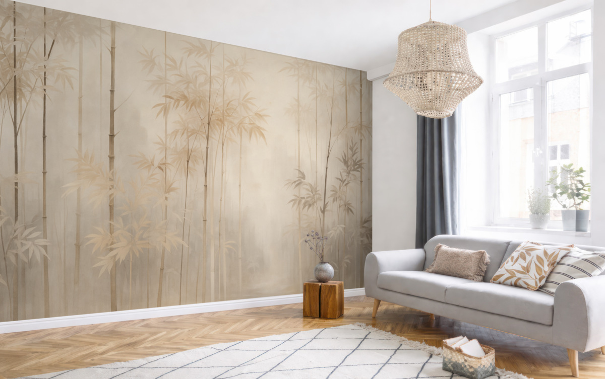 Fototapeta Bambusowy gaj w jasnych odcieniach.