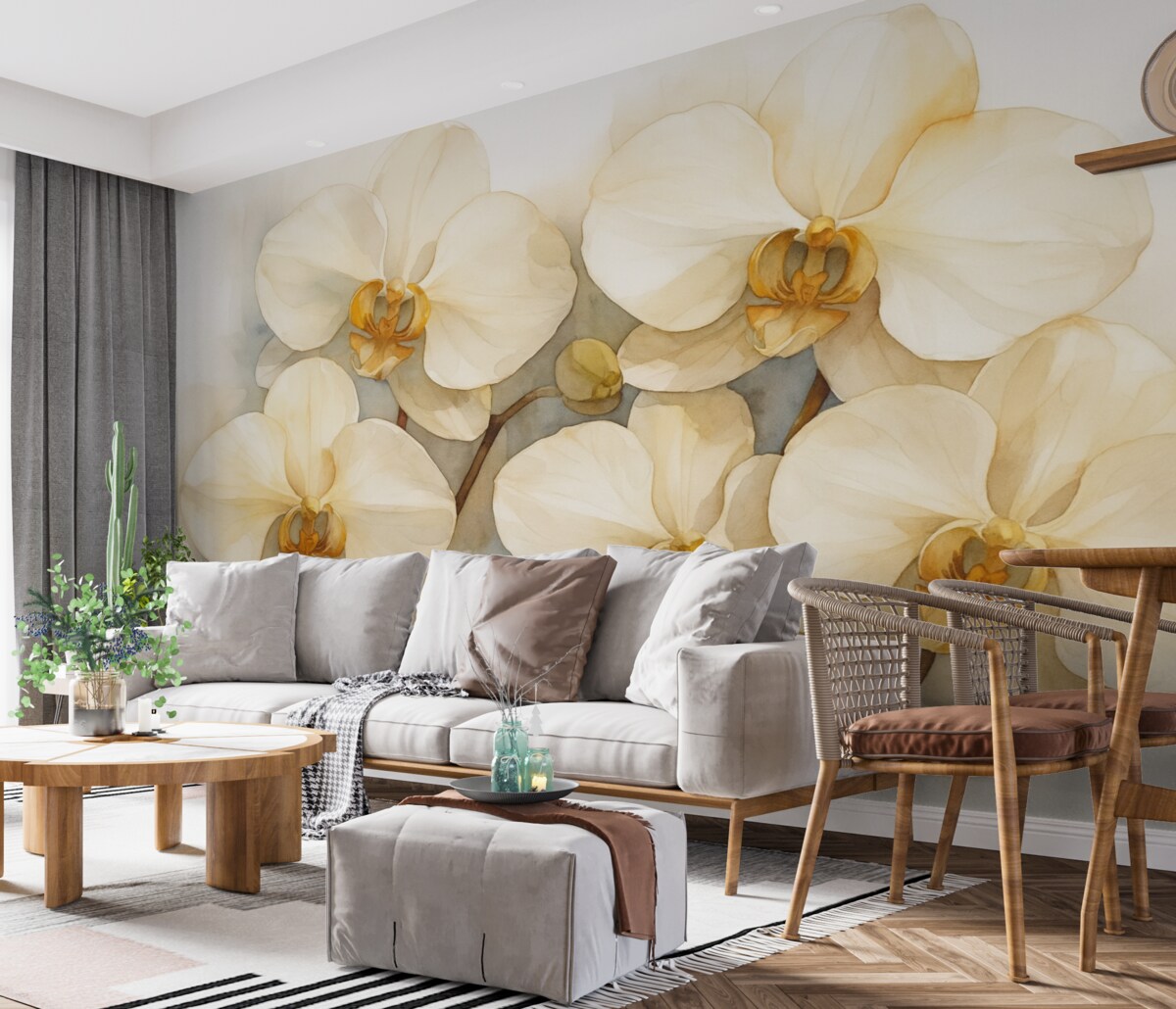 Fototapeta Białe orchidee w stylu akwareli.